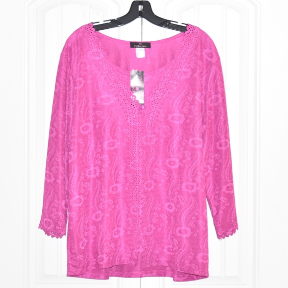Pink Faux Twin Set Top Size 1X  used one time - Picture 1 of 6